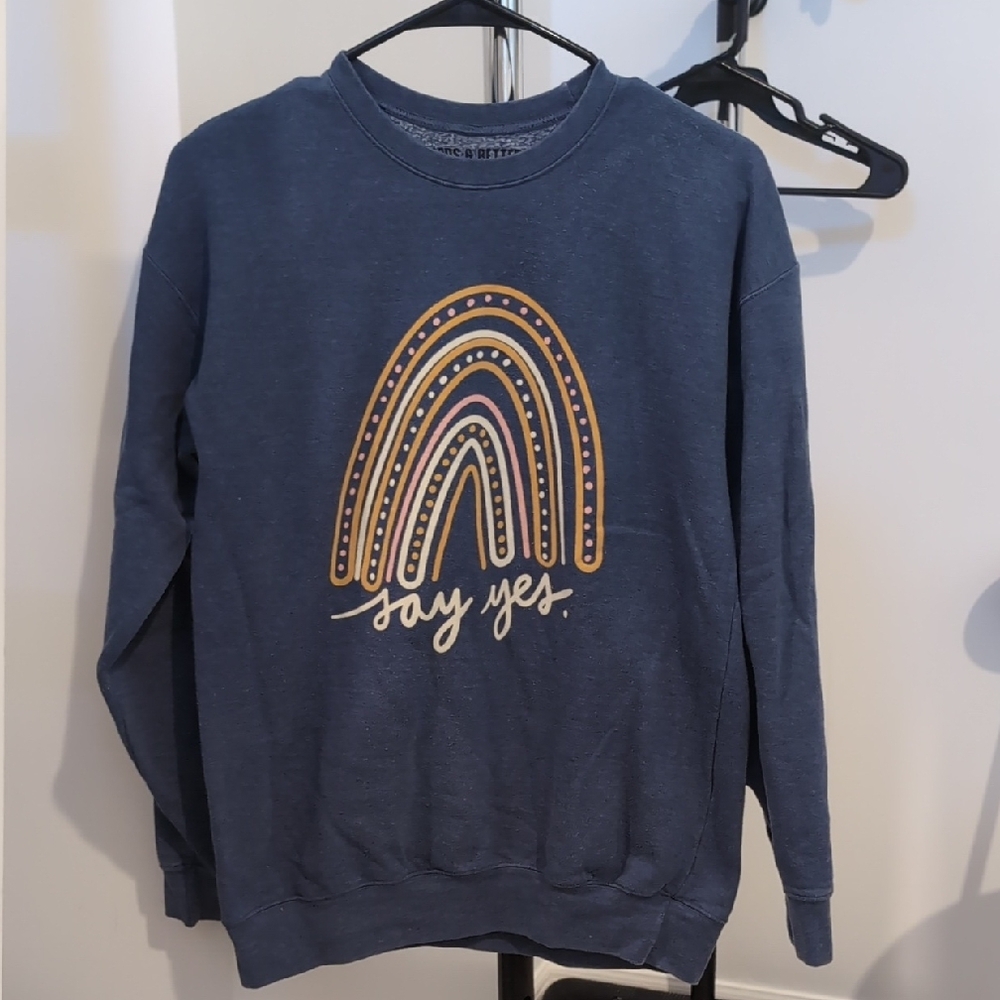 Navy Sweatshirt with Rainbow Design